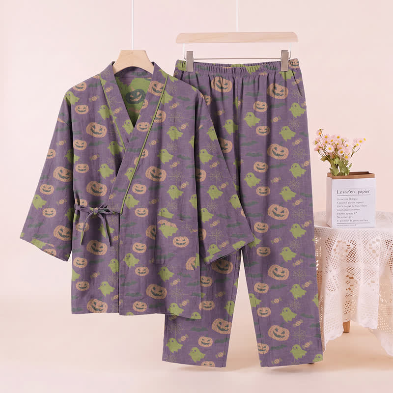 Set pigiama kimono in cotone con motivo Halloween Fantasma e Zucca - image 50