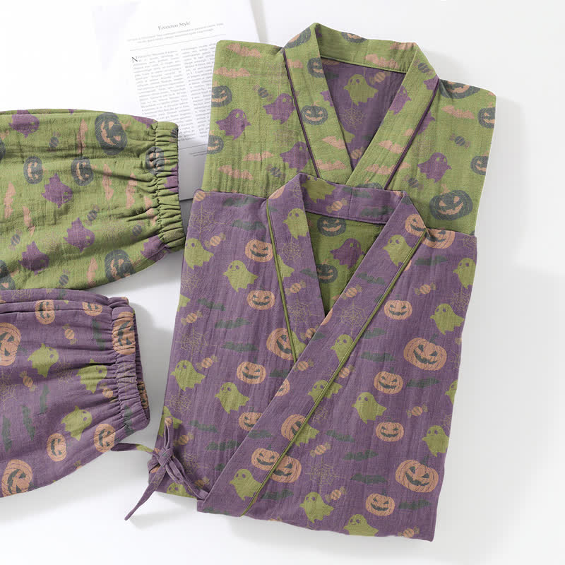 Set pigiama kimono in cotone con motivo Halloween Fantasma e Zucca - image 53