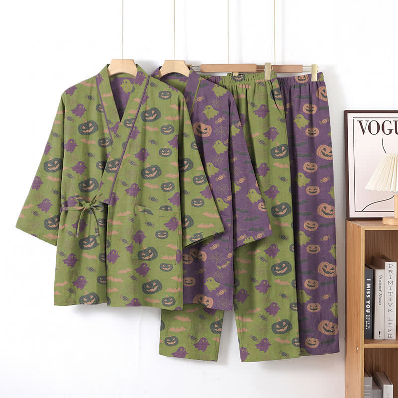 Set pigiama kimono in cotone con motivo Halloween Fantasma e Zucca - image 57