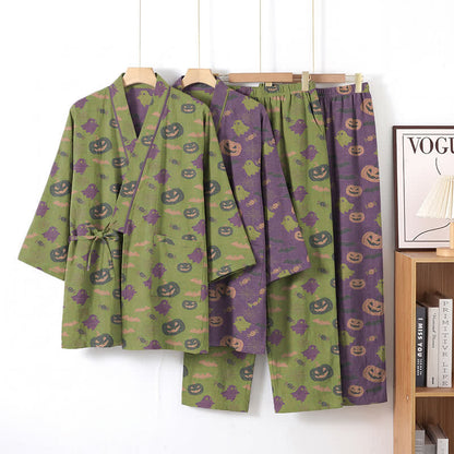 Set pigiama kimono in cotone con motivo Halloween Fantasma e Zucca - image 57
