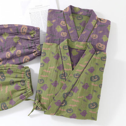Set pigiama kimono in cotone con motivo Halloween Fantasma e Zucca - image 61