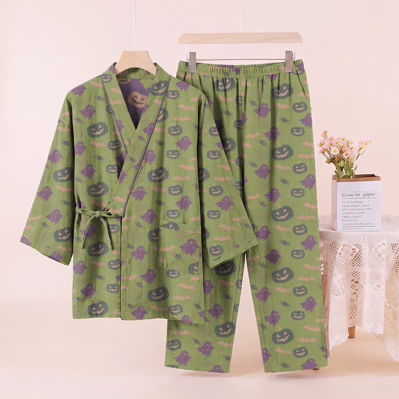 Set pigiama kimono in cotone con motivo Halloween Fantasma e Zucca - image 58