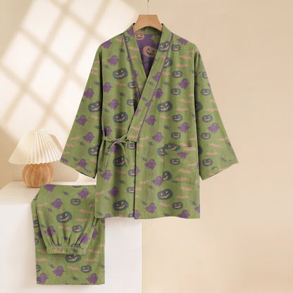 Set pigiama kimono in cotone con motivo Halloween Fantasma e Zucca - image 59