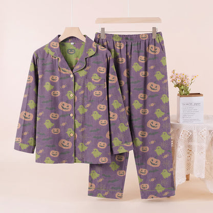 Completo da casa in cotone con simpatici fantasmini e zucche - Viola intenso - XL - image 36