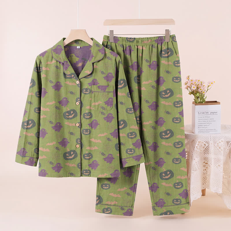 Completo da casa in cotone con simpatici fantasmini e zucche - Verde e viola - XL - image 42