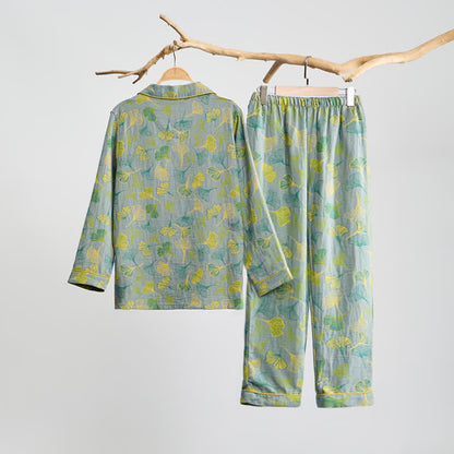 Completo da casa in cotone con motivo a foglie di ginkgo, ispirato alla natura. - image 12