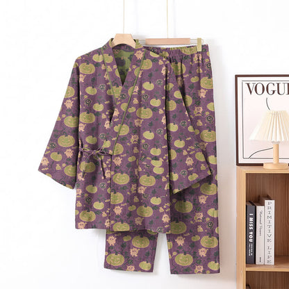 Set pigiama kimono retrò con zucca di Halloween - Viola - XL - image 1