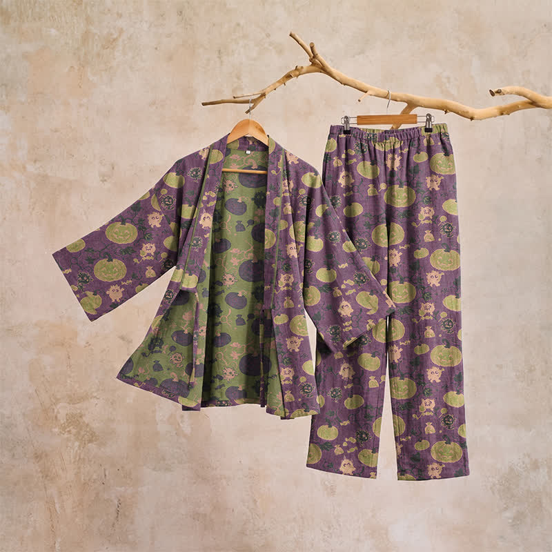 Set pigiama kimono retrò con zucca di Halloween - image 6