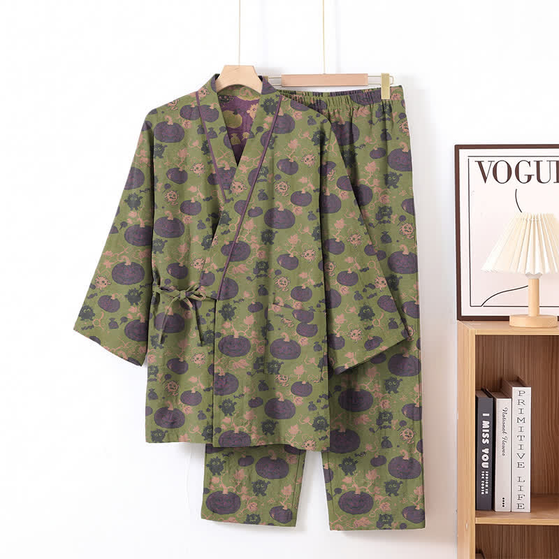 Set pigiama kimono retrò con zucca di Halloween - Verde - XL - image 8