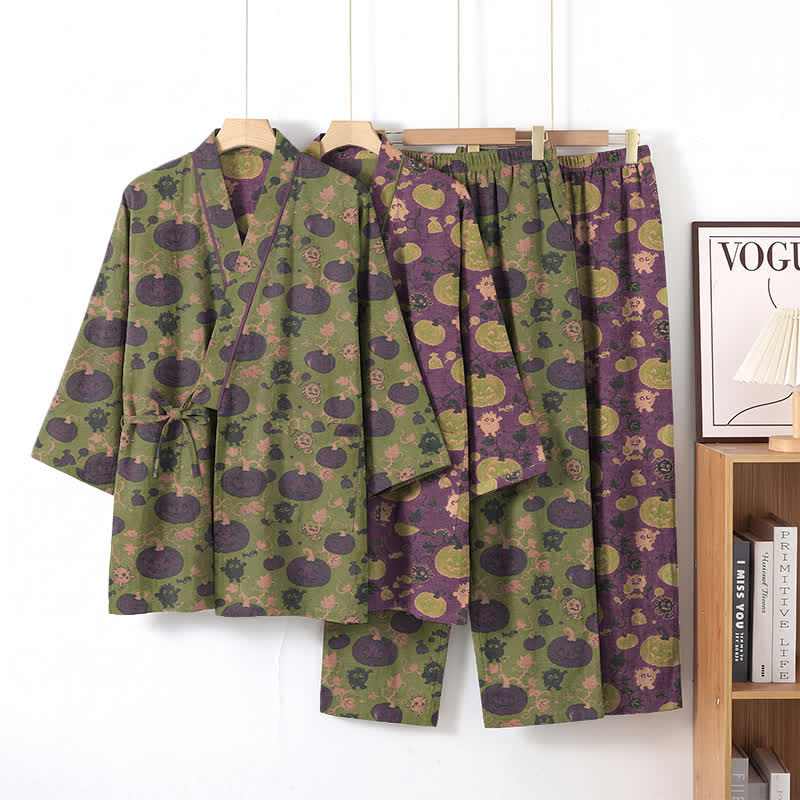 Set pigiama kimono retrò con zucca di Halloween - image 9