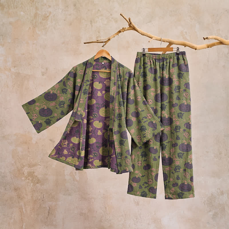 Set pigiama kimono retrò con zucca di Halloween - image 14