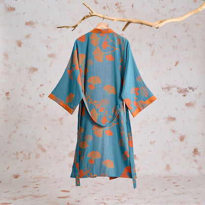 Kimono in cotone con foglie di ginkgo in stile retrò - image 9