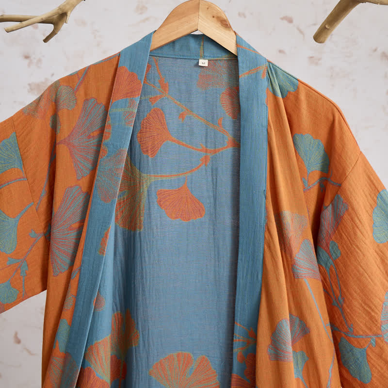 Kimono in cotone con foglie di ginkgo in stile retrò - image 2