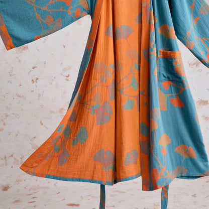Kimono in cotone con foglie di ginkgo in stile retrò - image 13