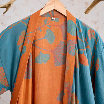 Kimono in cotone con foglie di ginkgo in stile retrò - image 10
