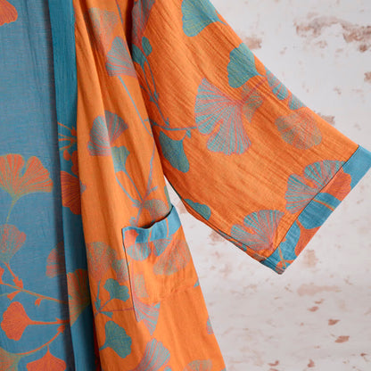 Kimono in cotone con foglie di ginkgo in stile retrò - image 4