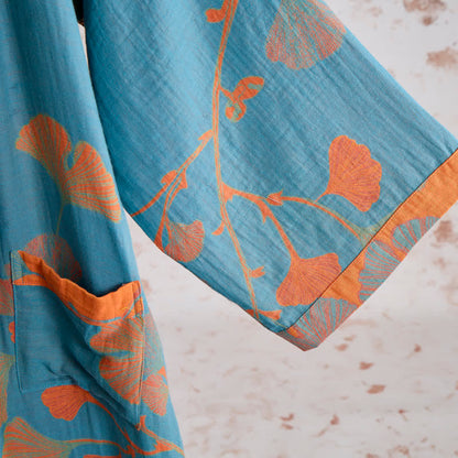 Kimono in cotone con foglie di ginkgo in stile retrò - image 12