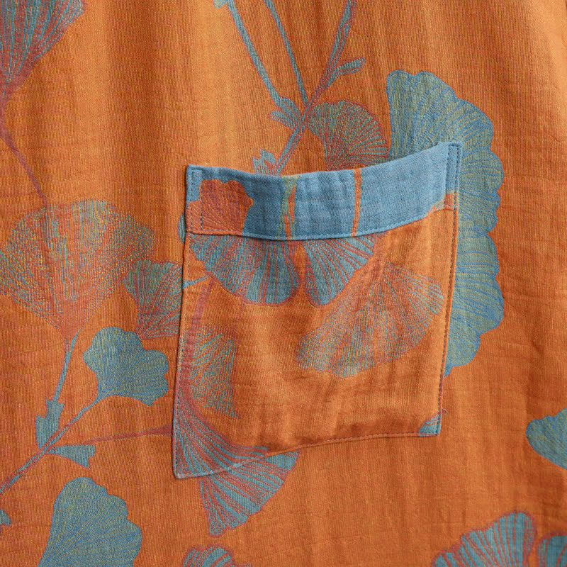 Kimono in cotone con foglie di ginkgo in stile retrò - image 6