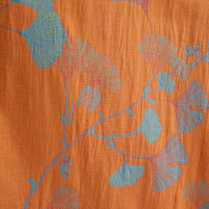 Kimono in cotone con foglie di ginkgo in stile retrò - image 7