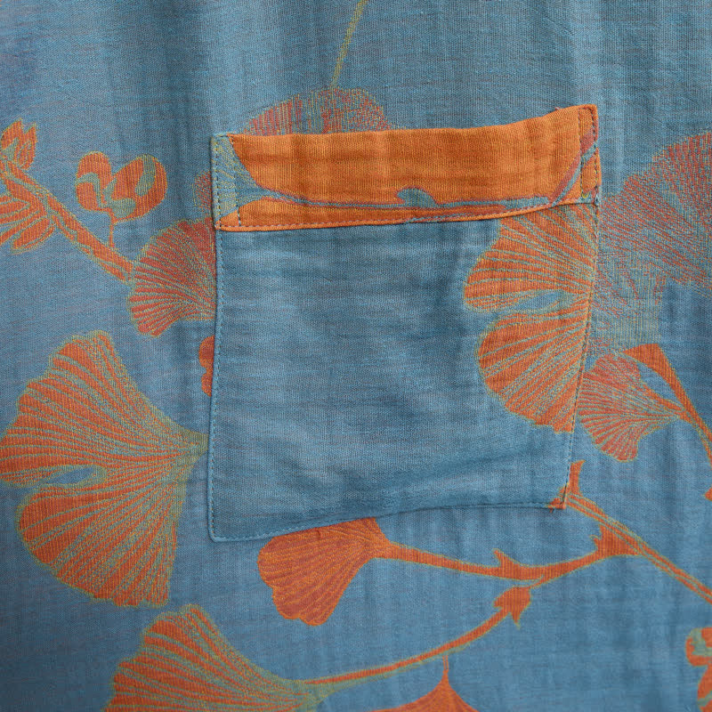 Kimono in cotone con foglie di ginkgo in stile retrò - image 14