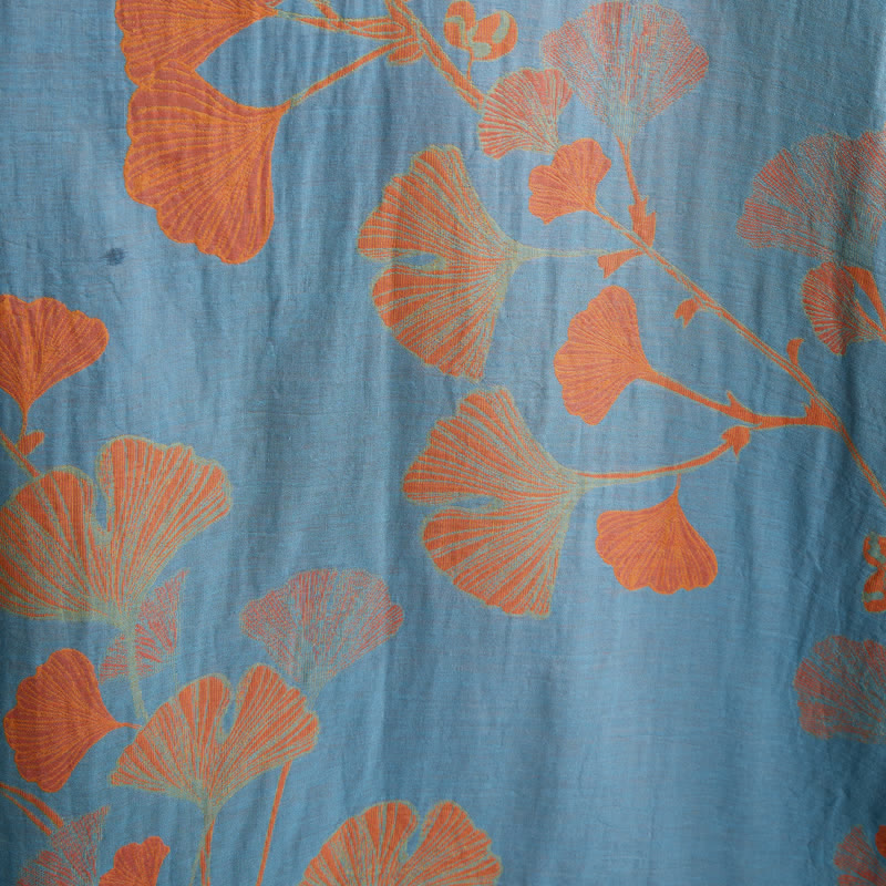 Kimono in cotone con foglie di ginkgo in stile retrò - image 15