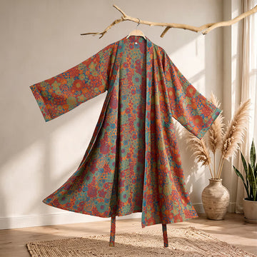 Kimono vintage in cotone con fiori colorati - Rosso - XL - image 0