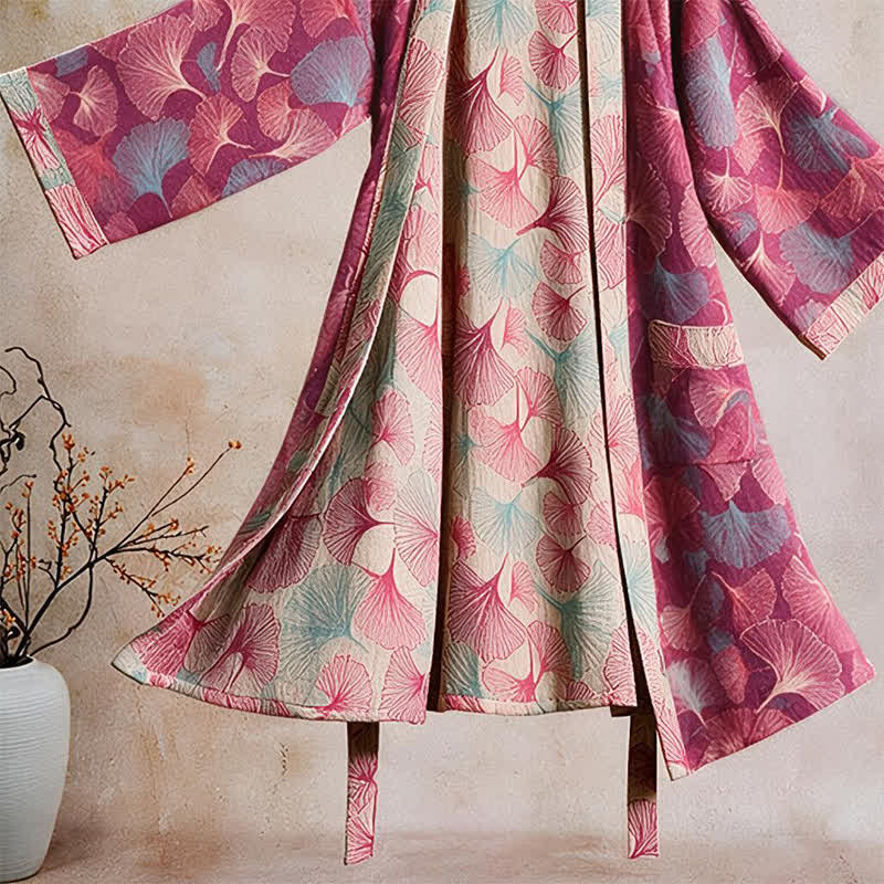 Kimono artistico con foglie di ginkgo, vestaglia da casa - image 3