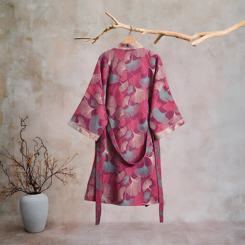 Kimono artistico con foglie di ginkgo, vestaglia da casa - image 1