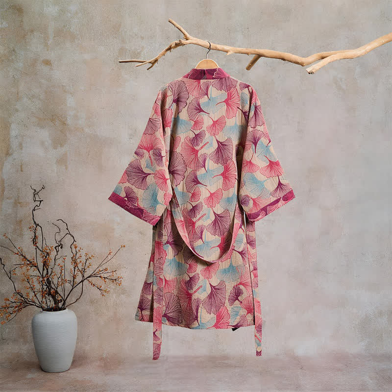 Kimono artistico con foglie di ginkgo, vestaglia da casa - image 6