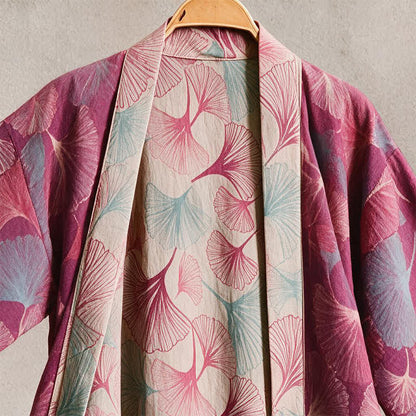 Kimono artistico con foglie di ginkgo, vestaglia da casa - image 2