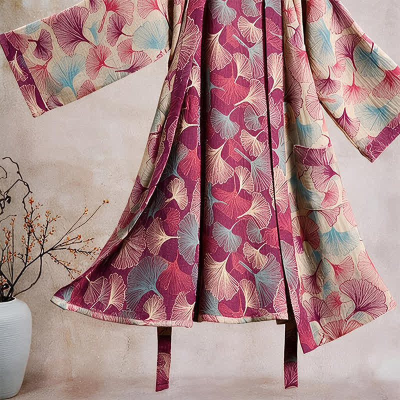 Kimono artistico con foglie di ginkgo, vestaglia da casa - image 8