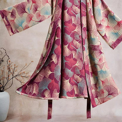 Kimono artistico con foglie di ginkgo, vestaglia da casa - image 8