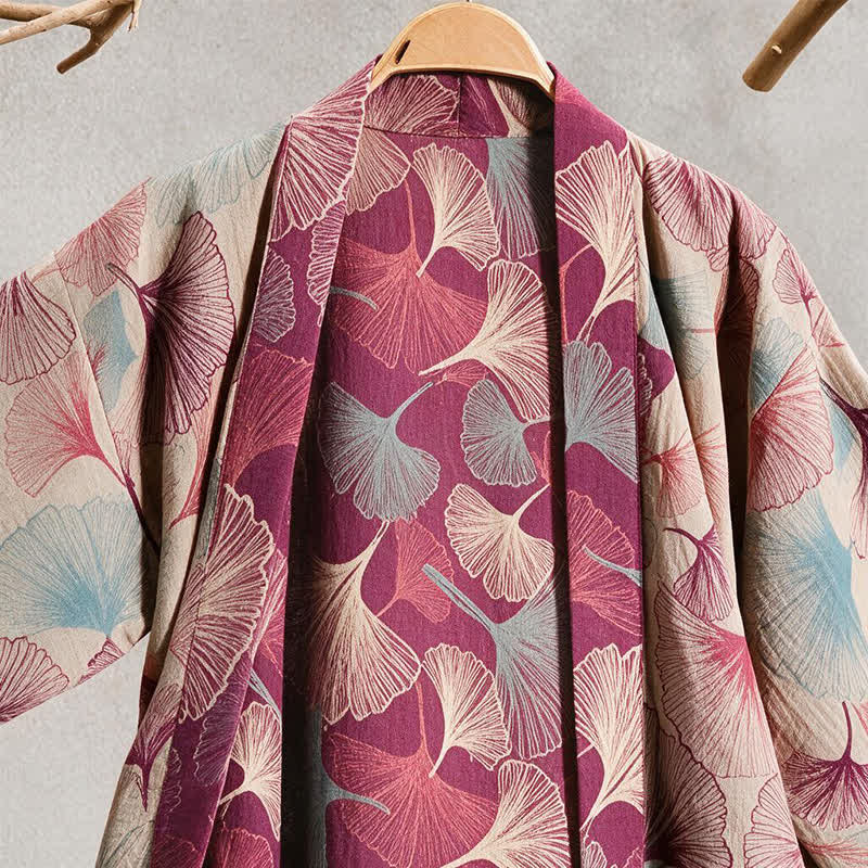 Kimono artistico con foglie di ginkgo, vestaglia da casa - image 7