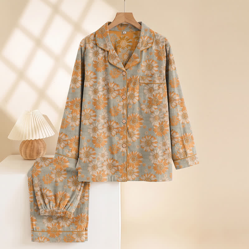 Set pigiama da casa in cotone stile retrò con motivo girasole - image 8