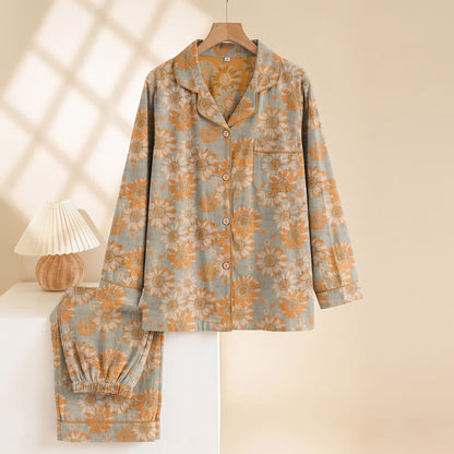Set pigiama da casa in cotone stile retrò con motivo girasole - image 8