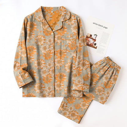 Set pigiama da casa in cotone stile retrò con motivo girasole - image 12