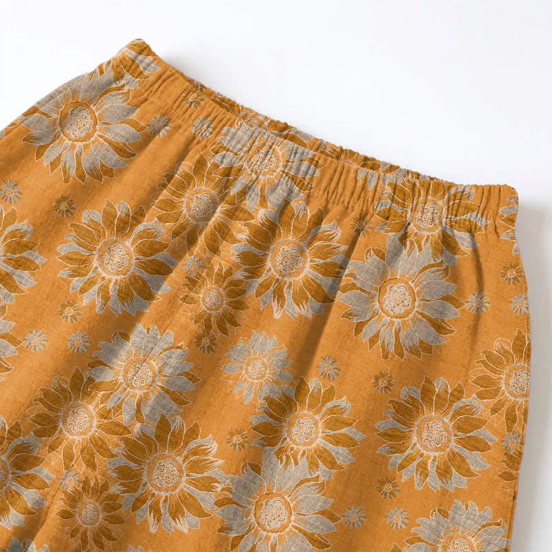 Set pigiama da casa in cotone stile retrò con motivo girasole - image 4