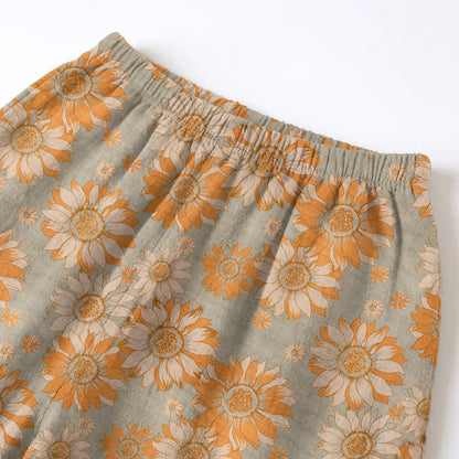 Set pigiama da casa in cotone stile retrò con motivo girasole - image 11