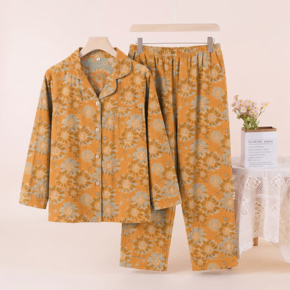 Set pigiama da casa in cotone stile retrò con motivo girasole - Arancia - XL - image 0