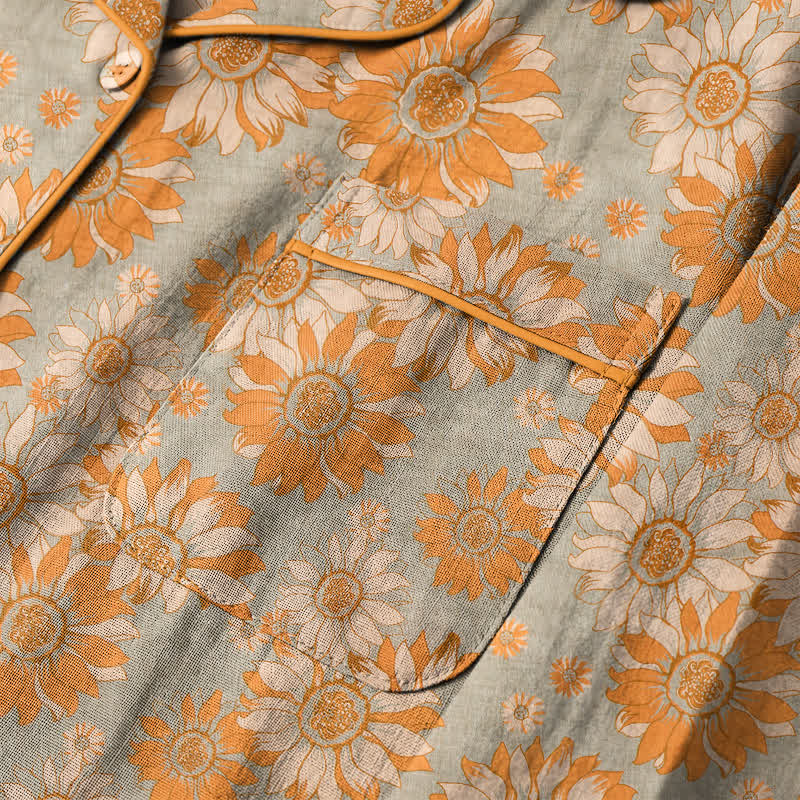 Set pigiama da casa in cotone stile retrò con motivo girasole - image 10