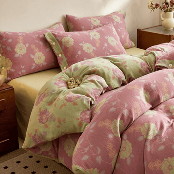 Set copripiumino in cotone con motivo floreale vintage - Rosa - Set di biancheria da letto (4 pezzi) - Matrimoniale Grande - image 0