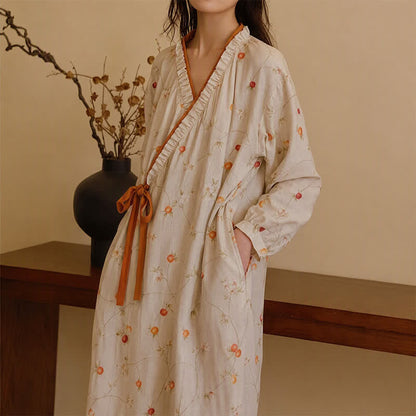 Camicia da notte in garza di cotone con motivo melograno rustico - L - image 0