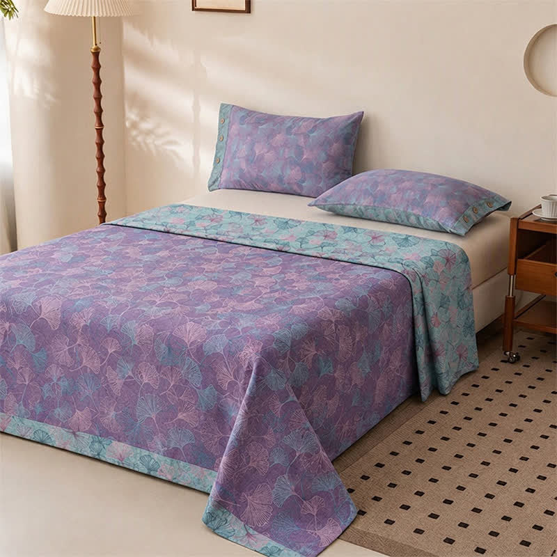 Set di biancheria da letto in cotone con delicate foglie di ginkgo in stile vintage. - image 1