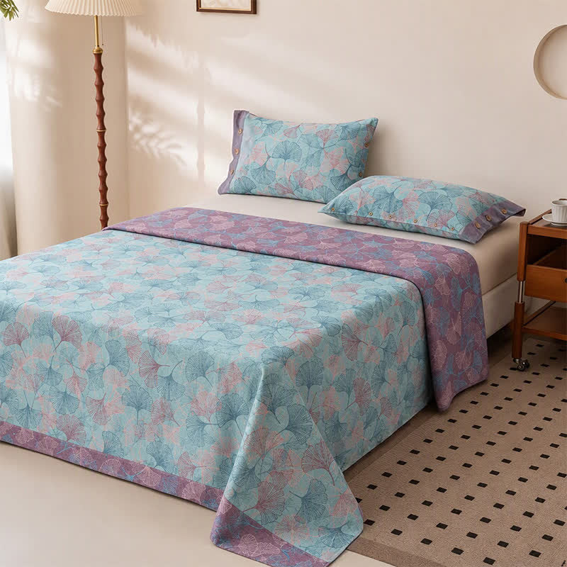 Set di biancheria da letto in cotone con delicate foglie di ginkgo in stile vintage. - image 4