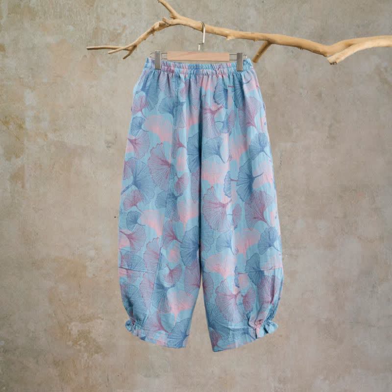 Pantaloni da casa vintage in cotone con foglie di ginkgo - image 1