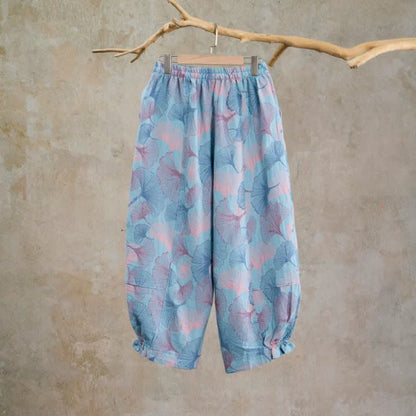 Pantaloni da casa vintage in cotone con foglie di ginkgo - image 1