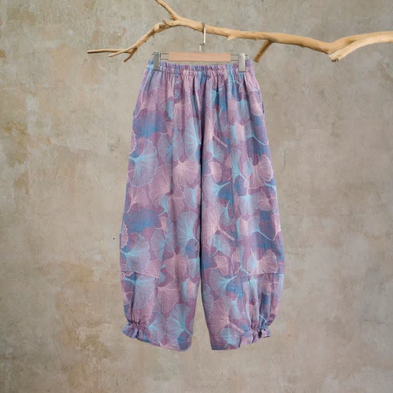 Pantaloni da casa vintage in cotone con foglie di ginkgo - image 6
