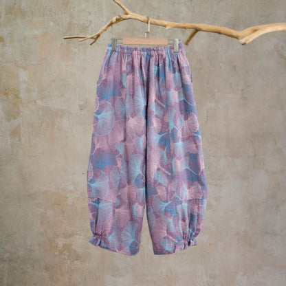Pantaloni da casa vintage in cotone con foglie di ginkgo - image 6