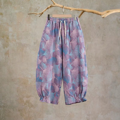 Pantaloni da casa vintage in cotone con foglie di ginkgo - Viola - XL - image 5