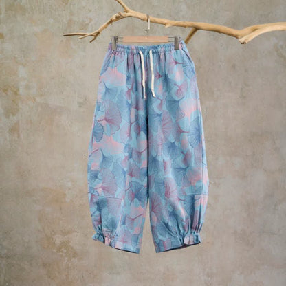 Pantaloni da casa vintage in cotone con foglie di ginkgo - Blu - XL - image 0